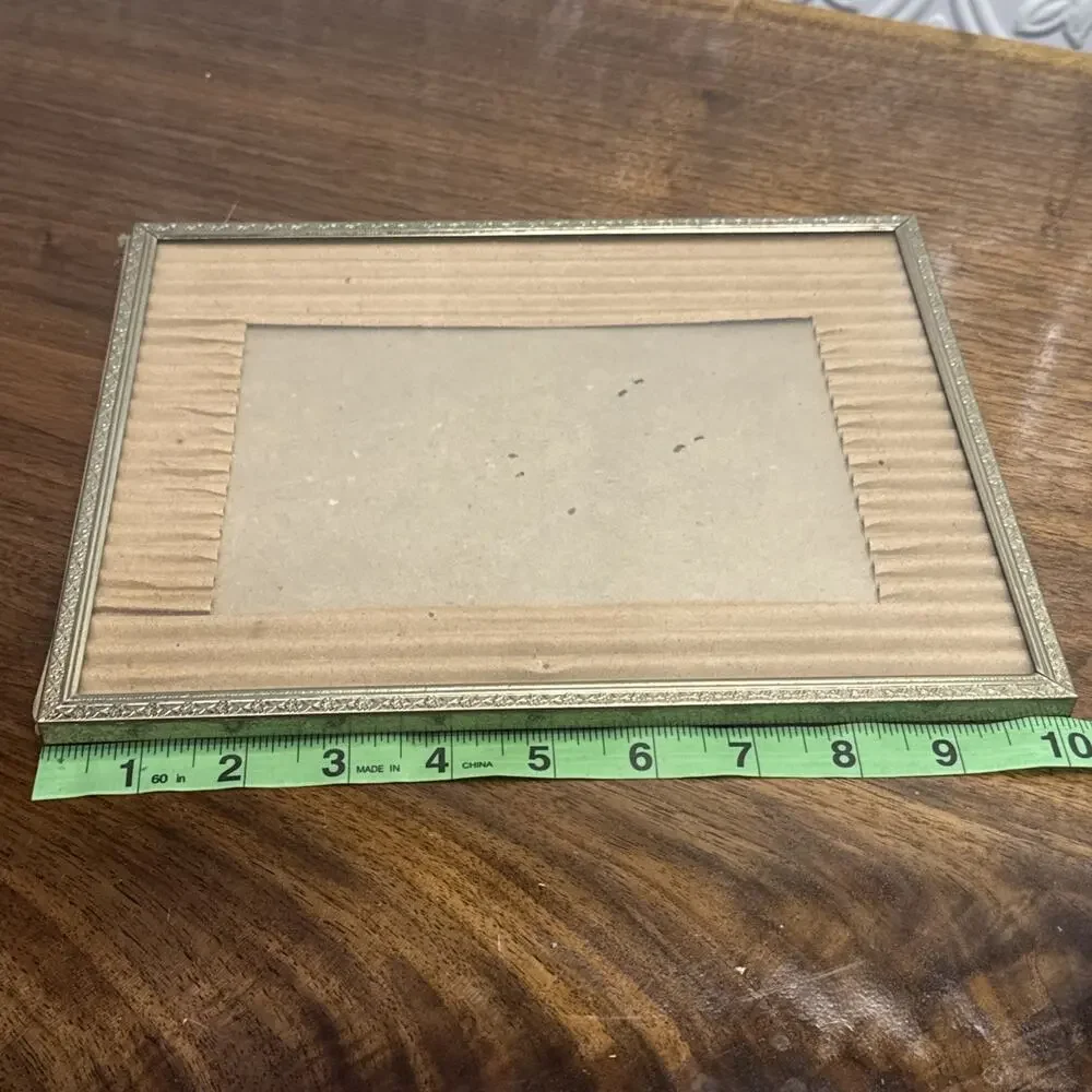 Vintage Metal Picture Frame Glass Easel Gold Tone Ornate Design 8x10 MCM Decor